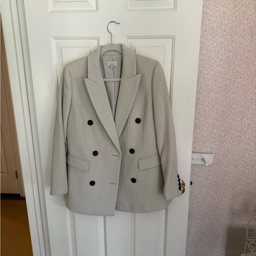 LOFT Cream Double-Breasted Blazer with Black Buttons